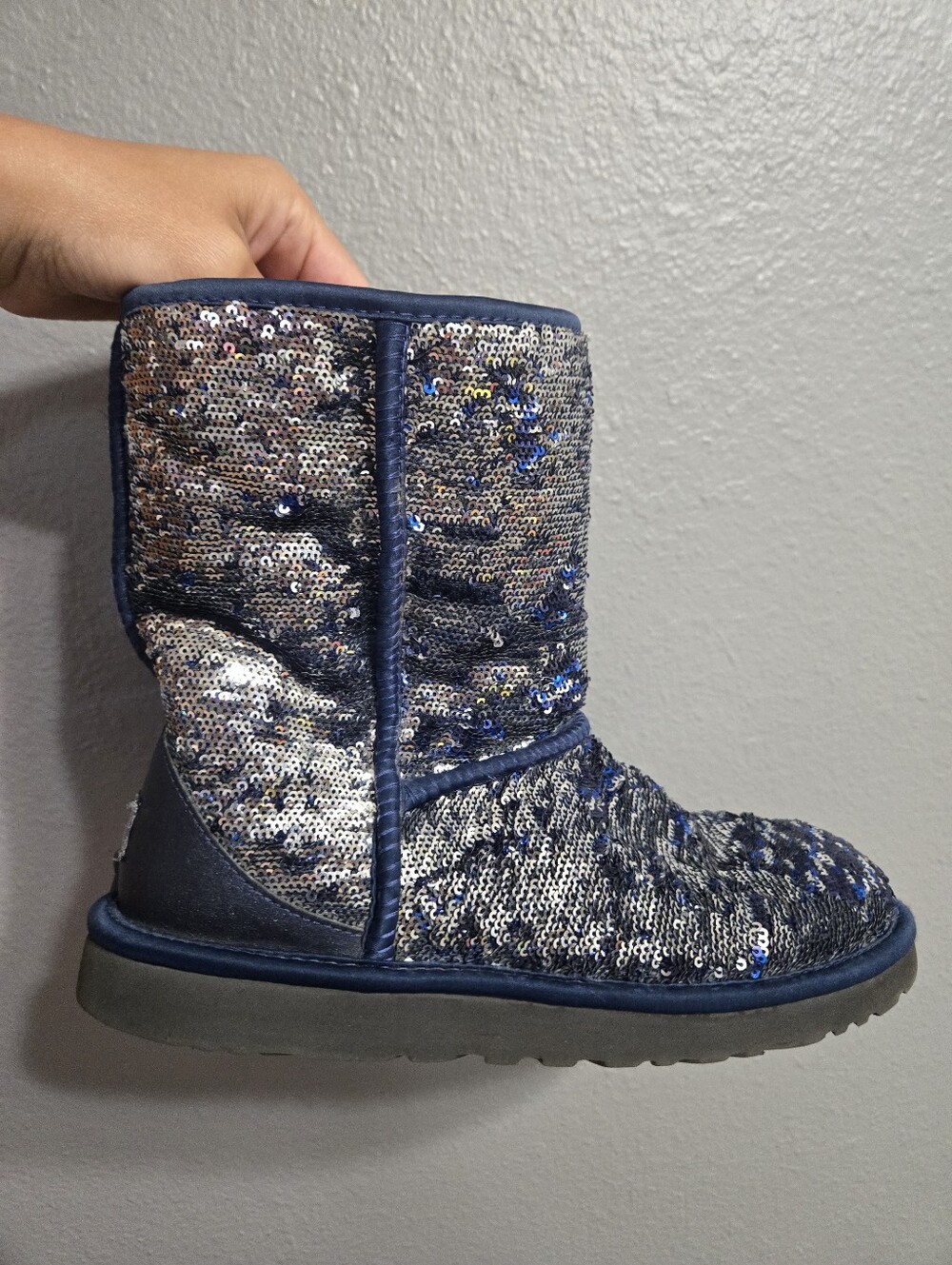 UGG Navy Blue & Silver Sequin Boots Size 8